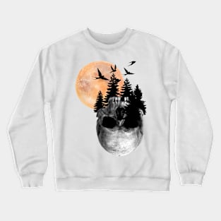 Halloween spooky skull and wood Crewneck Sweatshirt